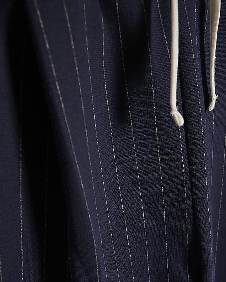 Navy Pinstripe Wide Leg Trousers