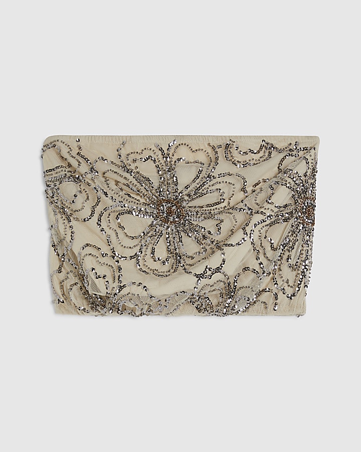 Cream Embellished Bandeau Beach Cami Top