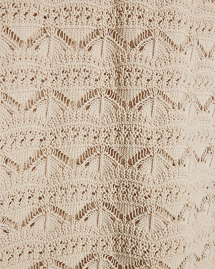 Cream Crochet Knit Boat Neck Mini Dress