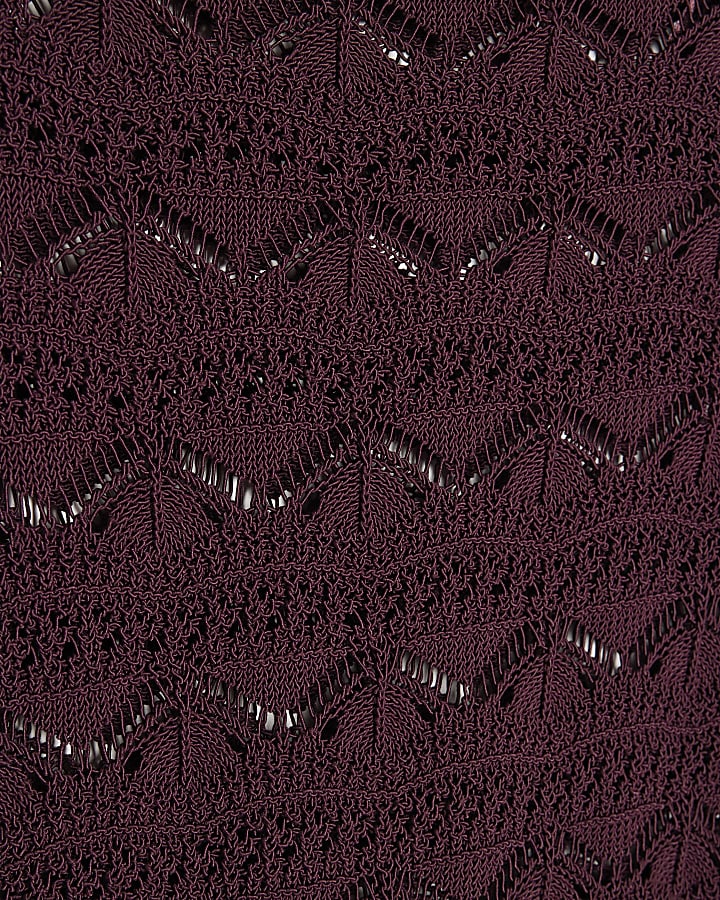 Purple Crochet Knit Boat Neck Mini Dress