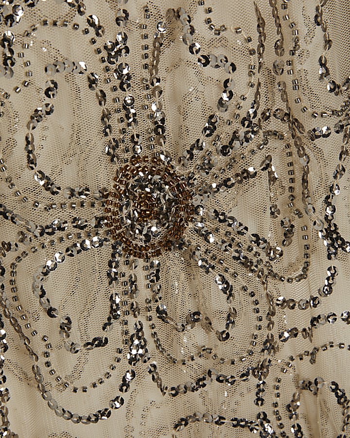 Cream Embellished Midi Skirt