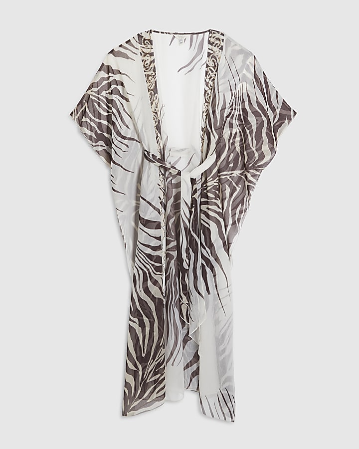 Cream Animal Print Kimono