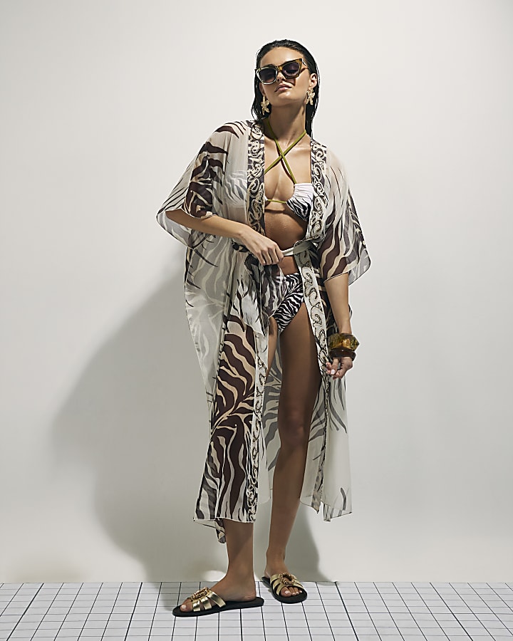 Cream Animal Print Kimono