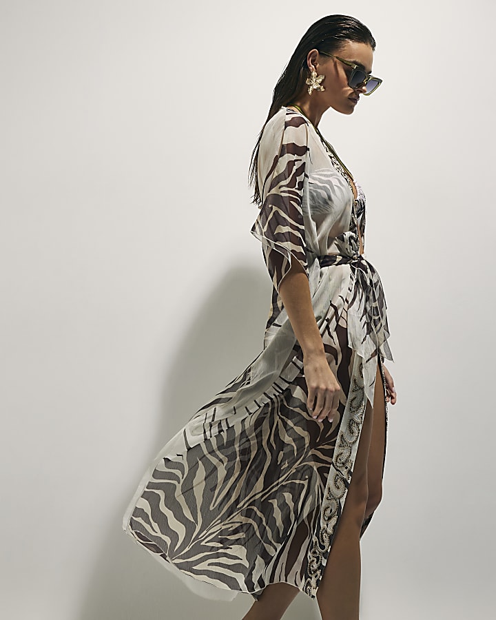 Cream Animal Print Kimono