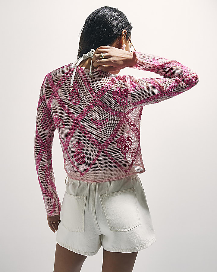 Pink Crochet Motif Cardigan