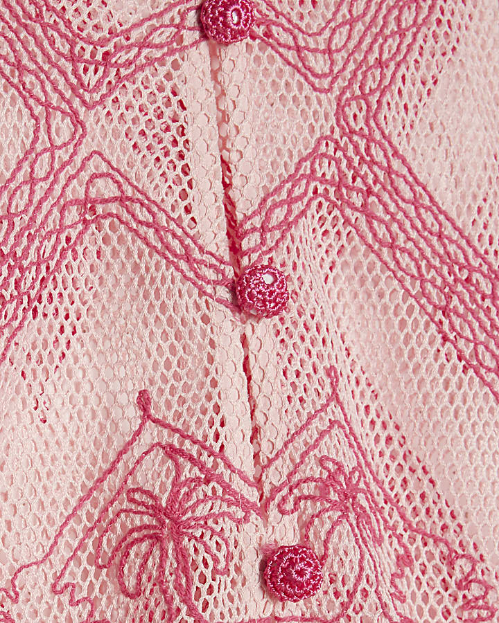 Pink Crochet Motif Cardigan