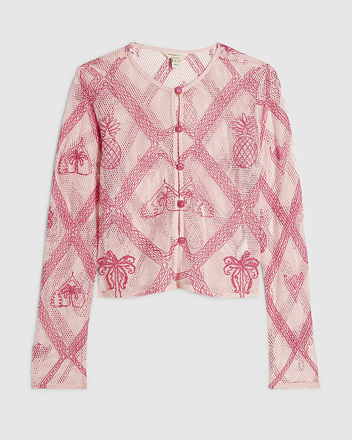 Pink Crochet Motif Cardigan