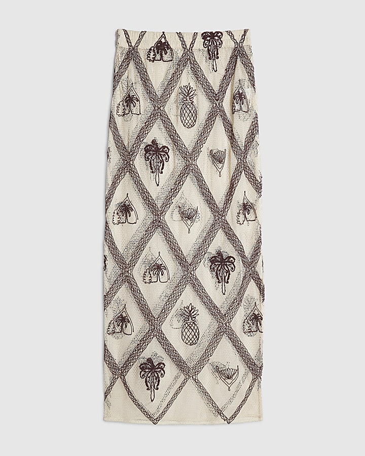 Cream Crochet Motif Beach Skirt