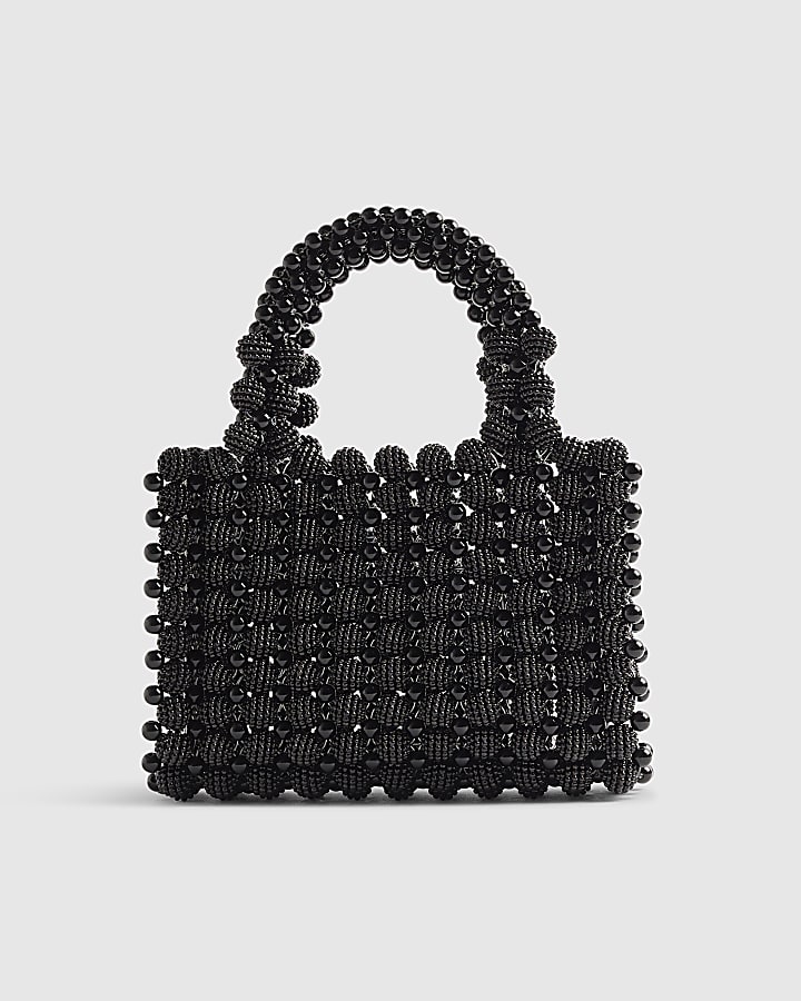 Black Beaded Clutch Bag