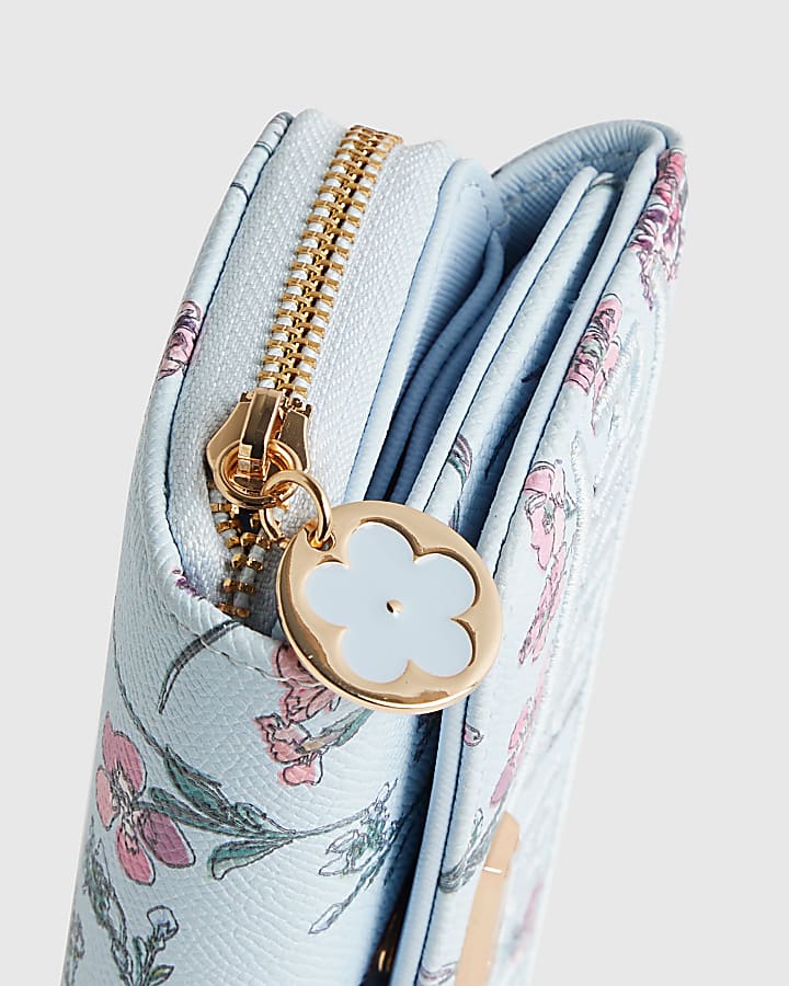 Blue Ditsy Floral Logo Flap Purse