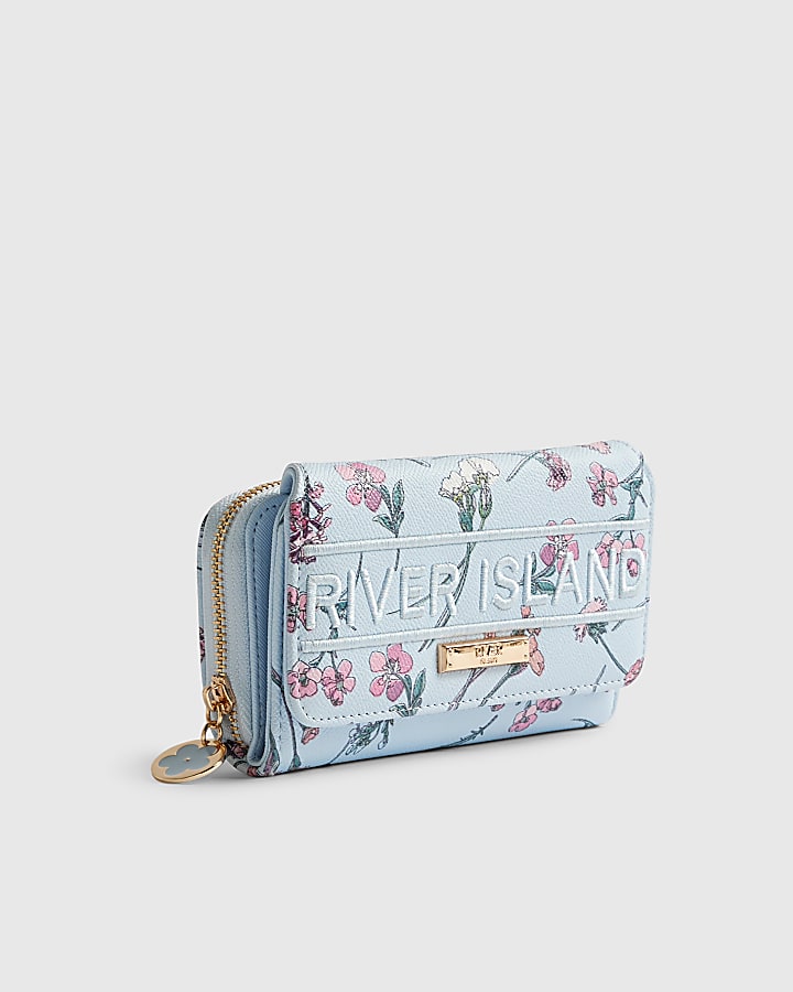 Blue Ditsy Floral Logo Flap Purse