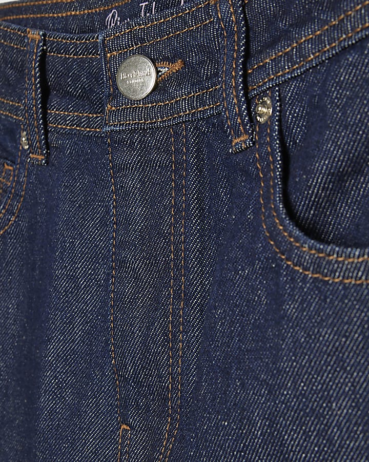 Blue Panelled Denim Midi Skirt