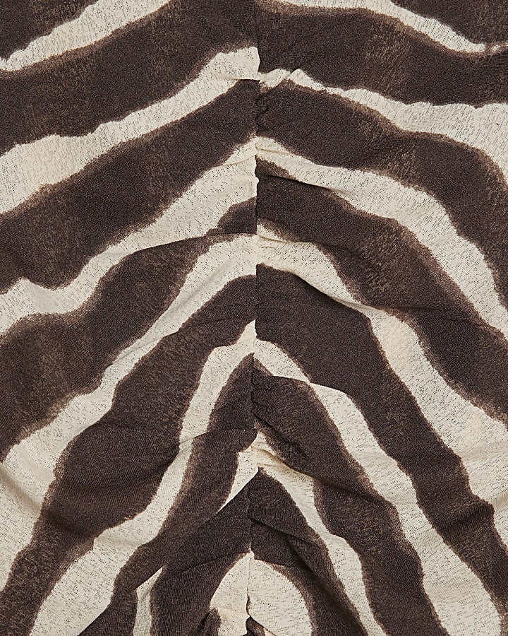 Brown Mesh Animal Print Long Sleeve Top