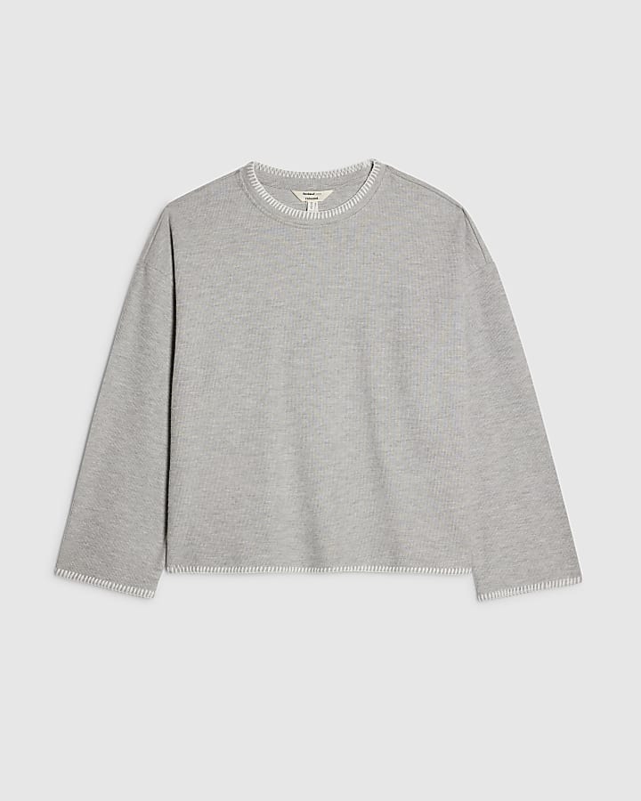 Grey Cosy Long Sleeve Whipstitch Top