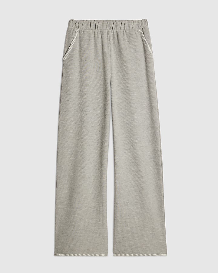 Grey Cosy Whipstitch Wide Leg Joggers