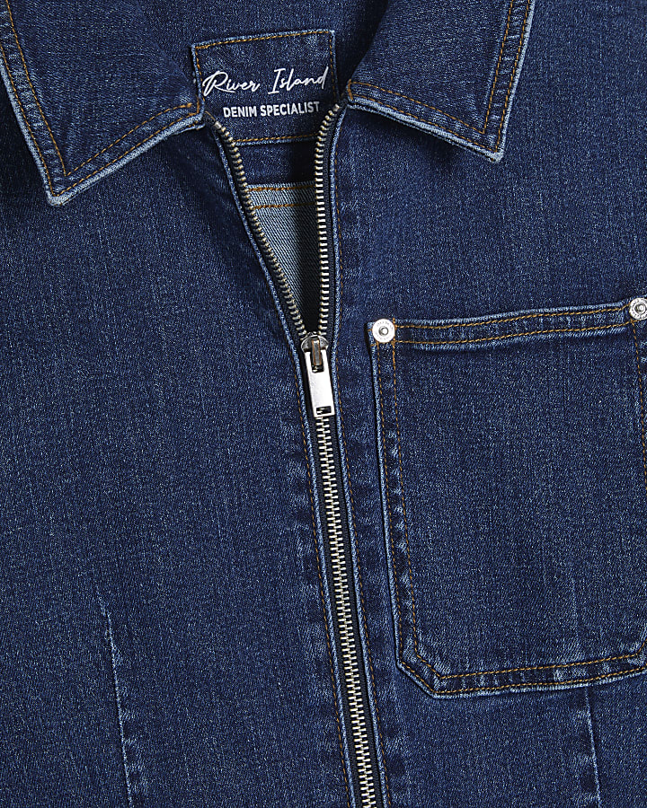 Blue Stretch Denim Straight Leg Jumpsuit