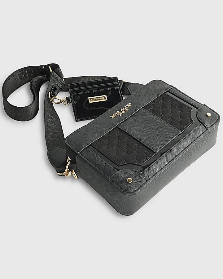 Black Monogram Panelled Cross Body Bag