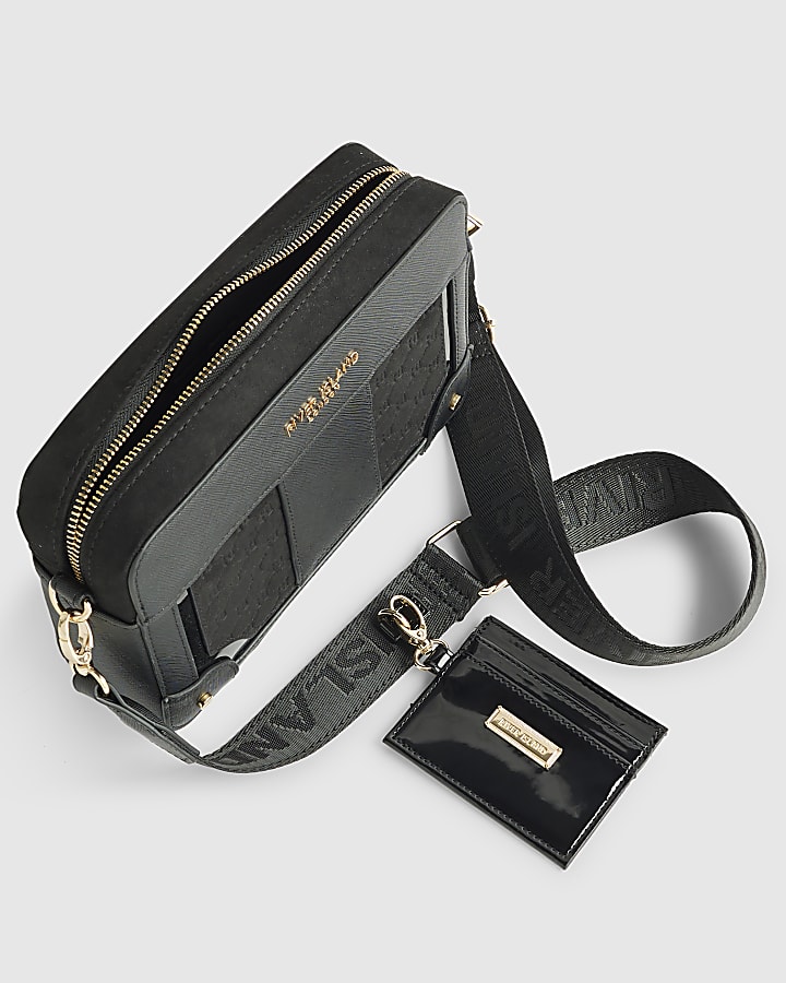 Black Monogram Panelled Cross Body Bag