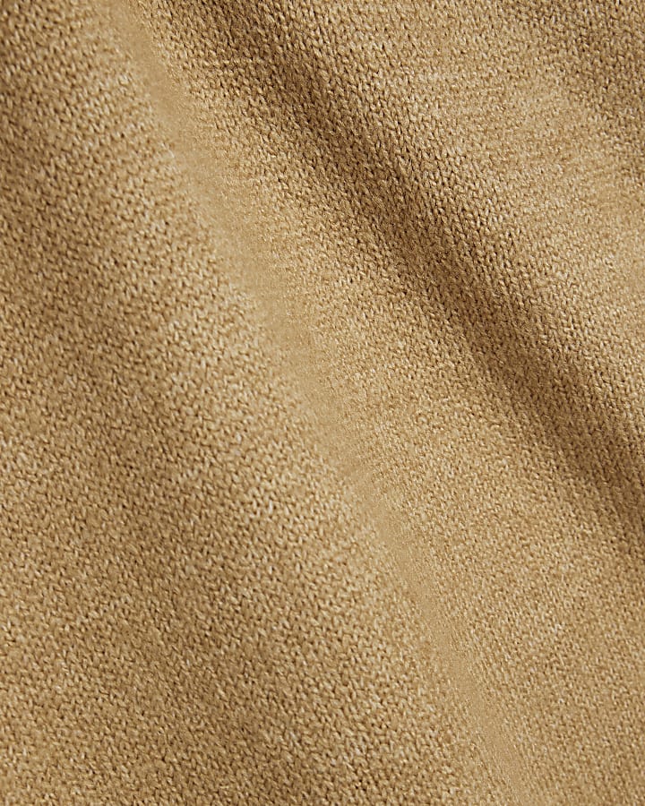 Brown Knitted Long Sleeve Bardot Midi Dress