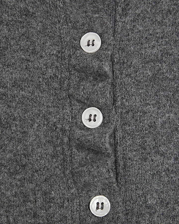 Grey Long Sleeve Frilled Cosy Cardigan