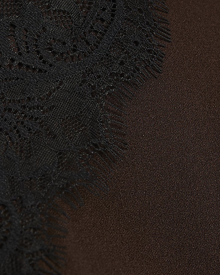 Brown Sleeveless Lace Trim Top