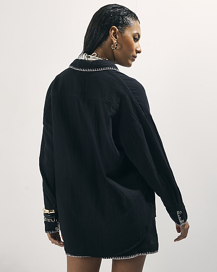 Black Whipstitch Beach Shirt