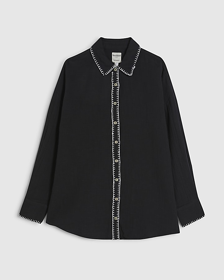 Black Whipstitch Beach Shirt
