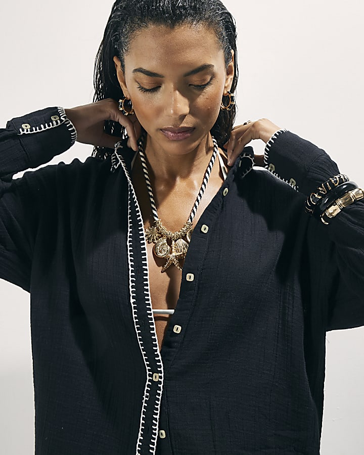 Black Whipstitch Beach Shirt