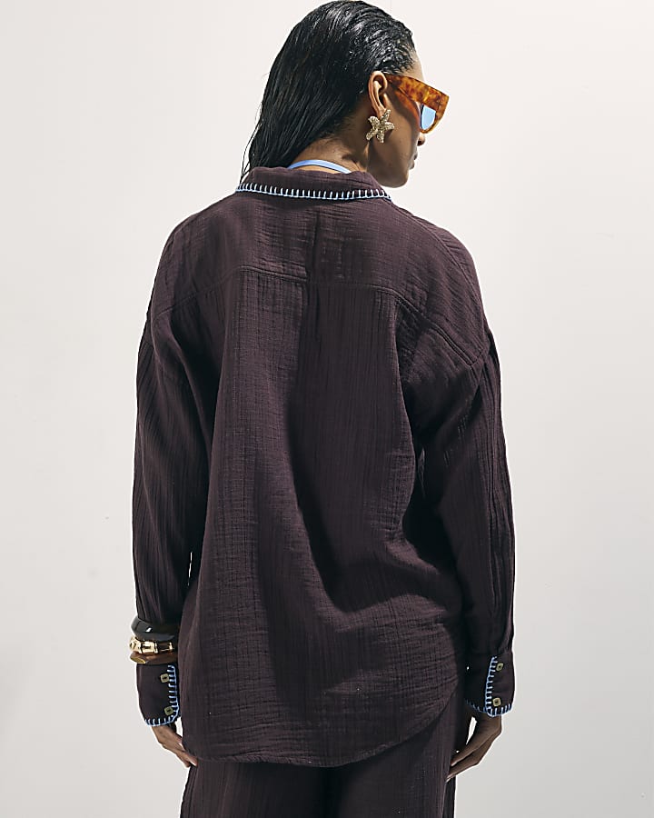 Brown Whipstitch Beach Shirt