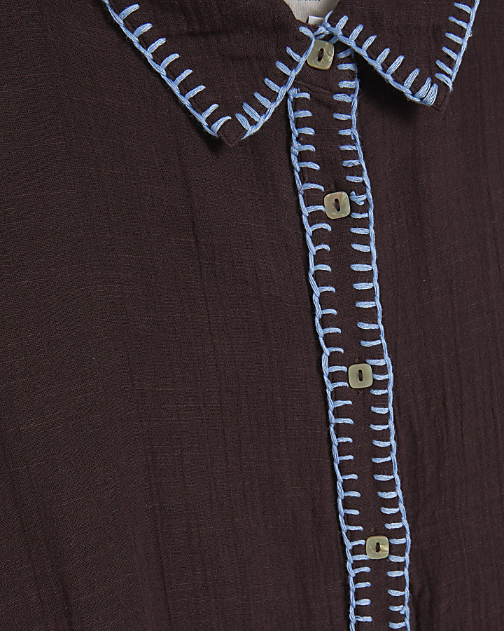 Brown Whipstitch Beach Shirt