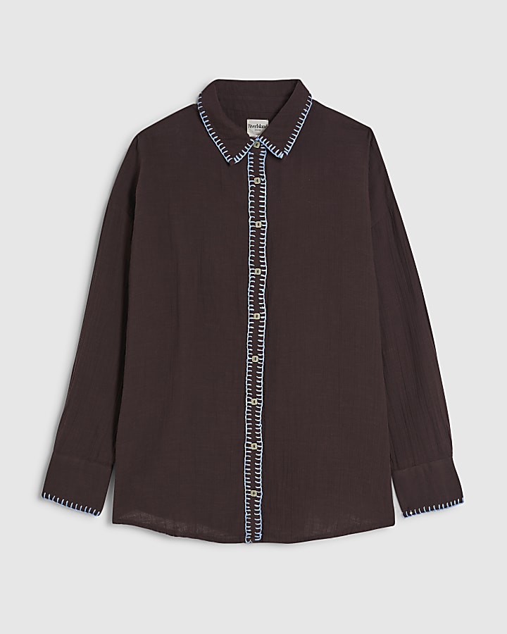 Brown Whipstitch Beach Shirt