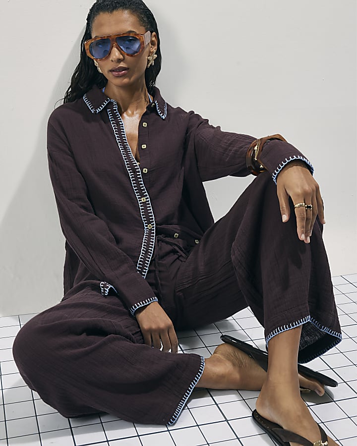 Brown Whipstitch Beach Shirt