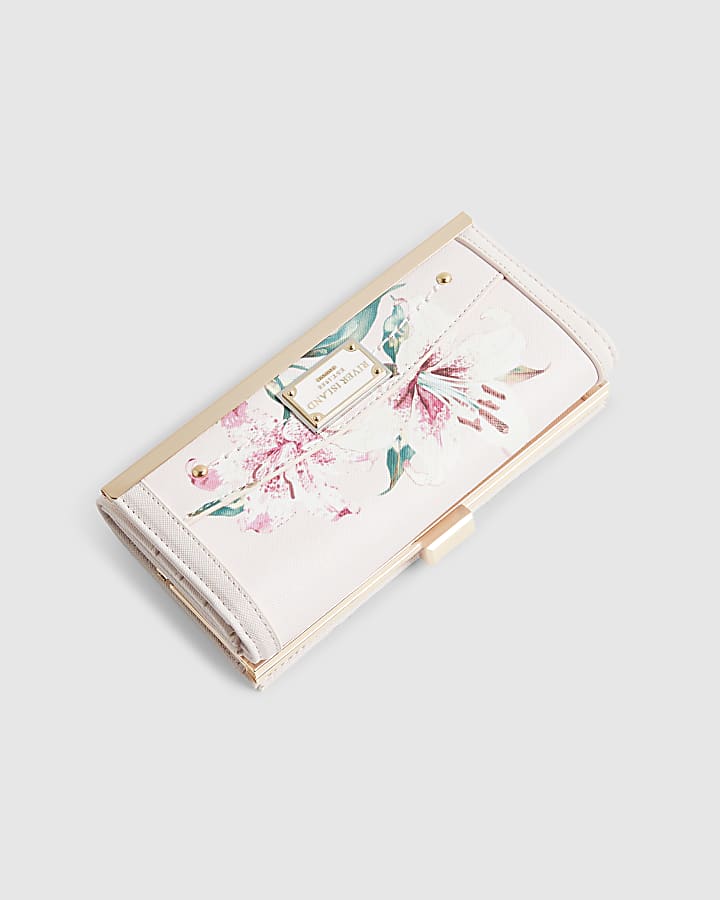 Pink Floral Print Clip Top Purse