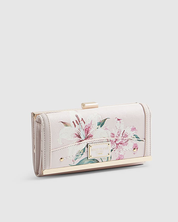 Pink Floral Print Clip Top Purse