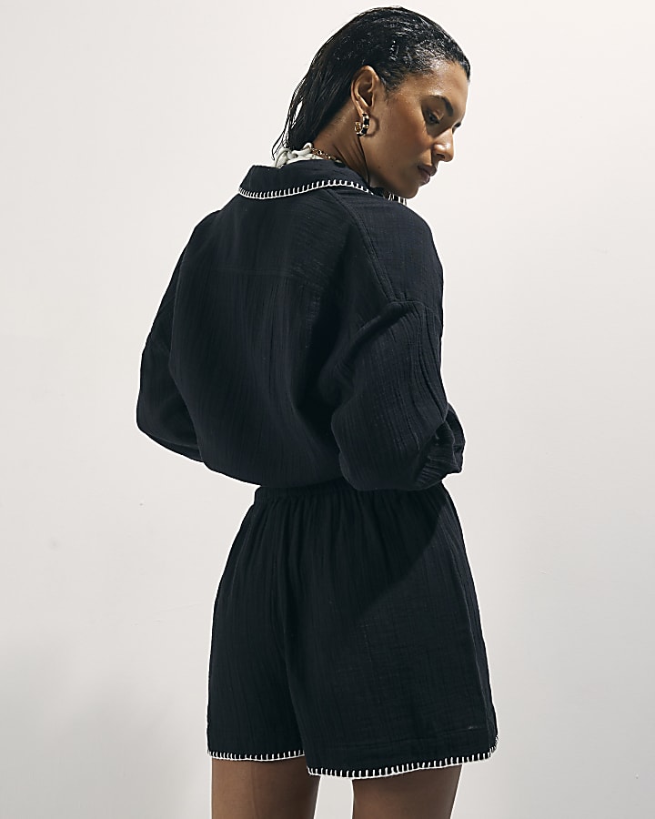 Black Whipstitch Shorts