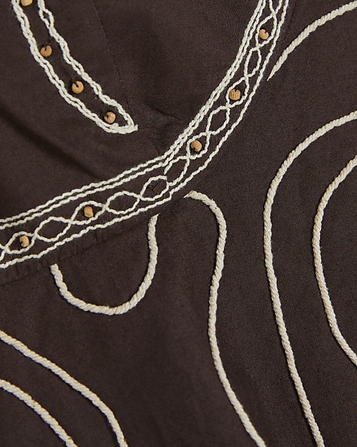 Brown Embroidered Cami Top