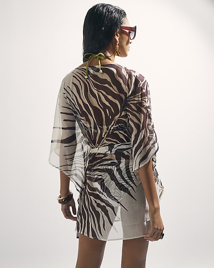 Cream Animal Print Mini Kaftan