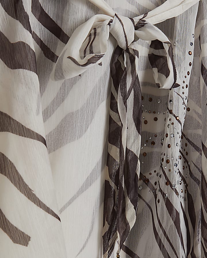 Cream Animal Print Mini Kaftan