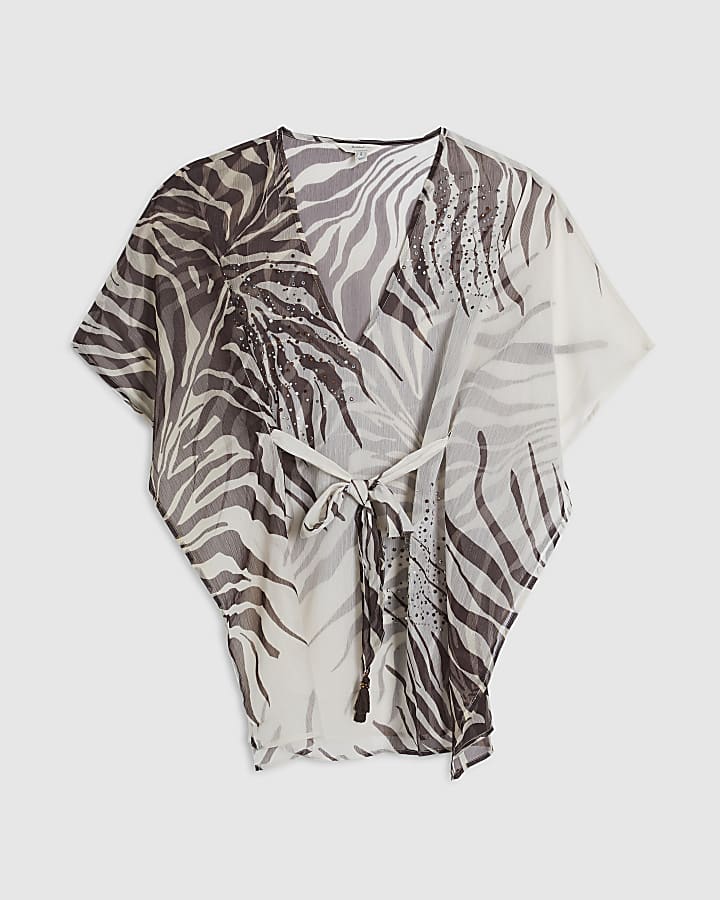 Cream Animal Print Mini Kaftan