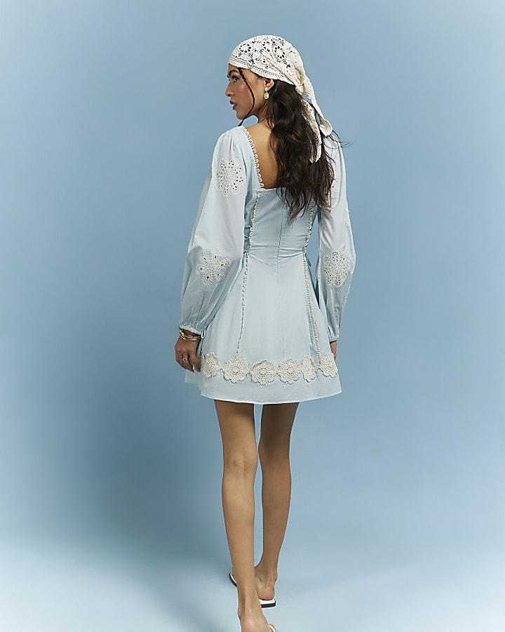 Blue Broderie Daisy Mini Dress