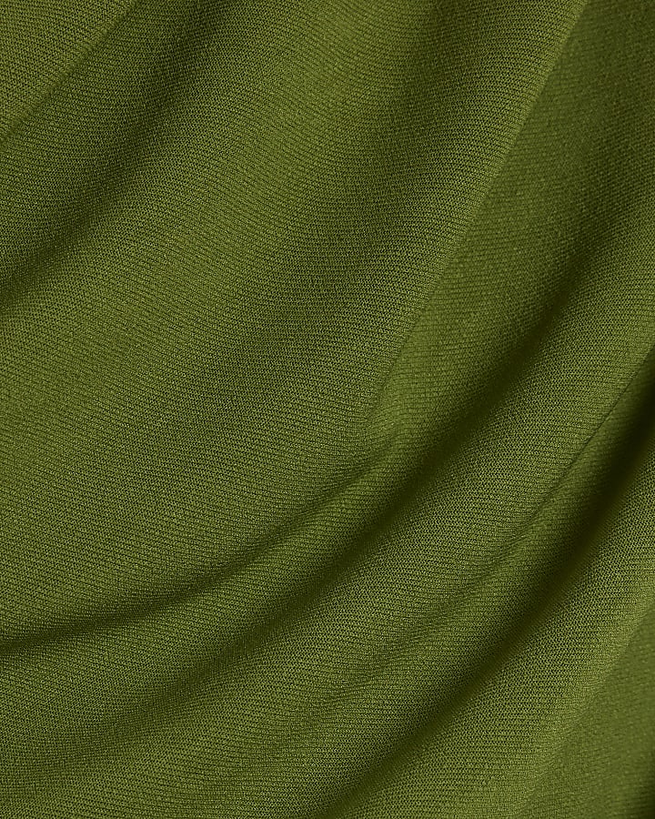 Khaki Short Sleeve Drape Off Shoulder Top