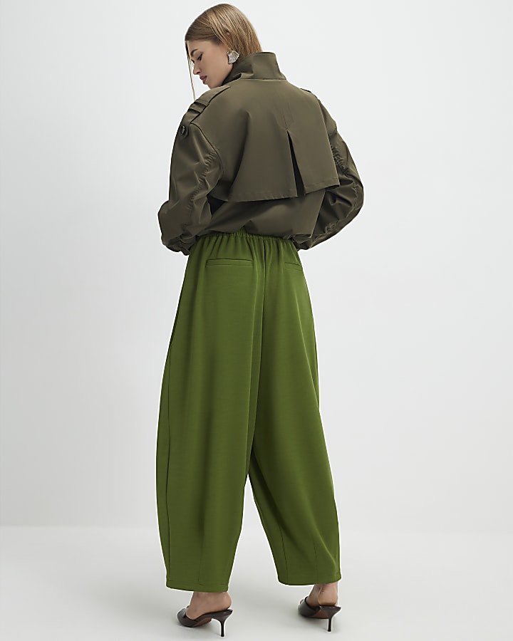 Khaki Balloon Leg Pleated Trousers