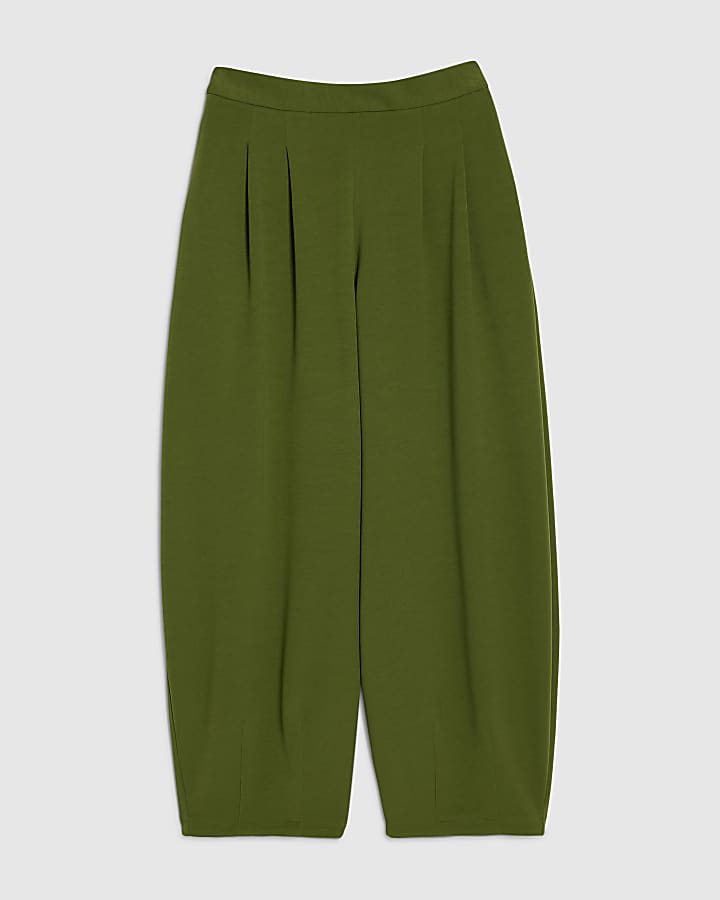 Khaki Balloon Leg Pleated Trousers
