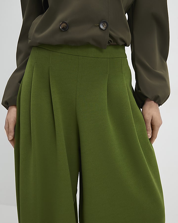 Khaki Balloon Leg Pleated Trousers