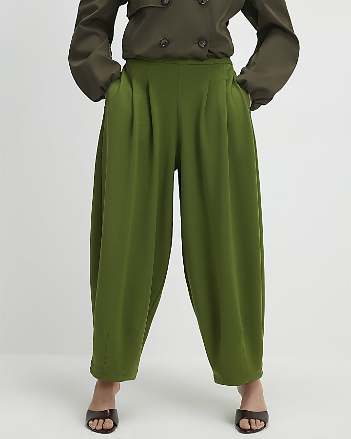 Khaki Balloon Leg Pleated Trousers