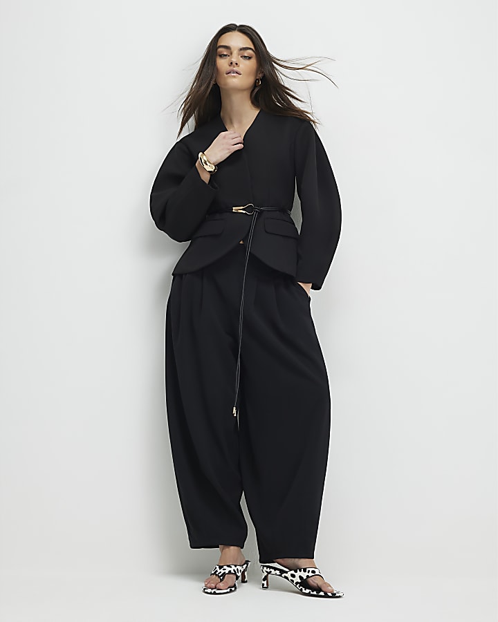Black Pleated Balloon Leg Trousers