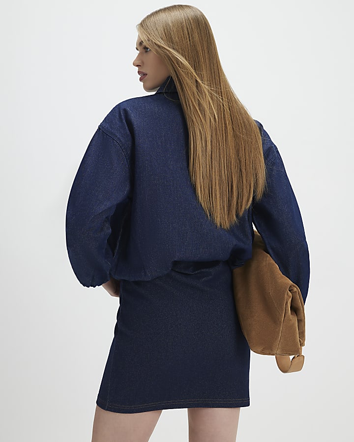 Blue Denim Jersey Mini Skirt