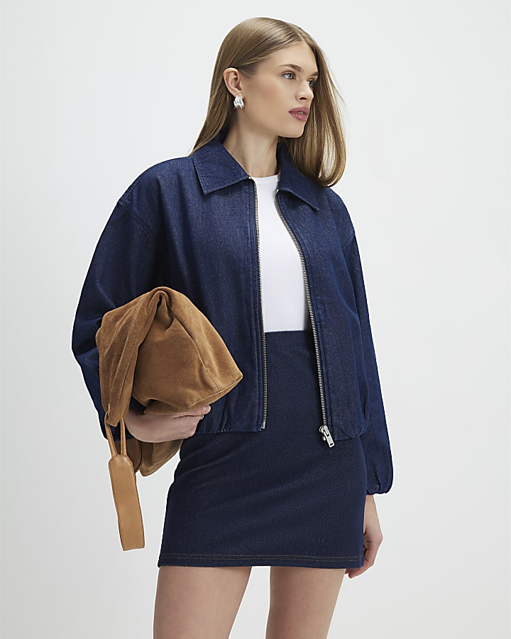 Blue Denim Jersey Mini Skirt