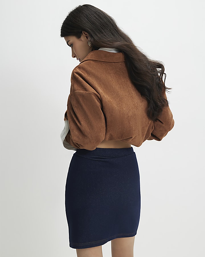 Petite Blue Denim Jersey Mini Skirt