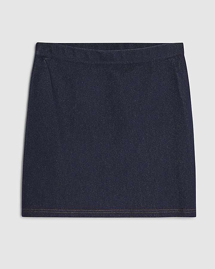 Petite Blue Denim Jersey Mini Skirt
